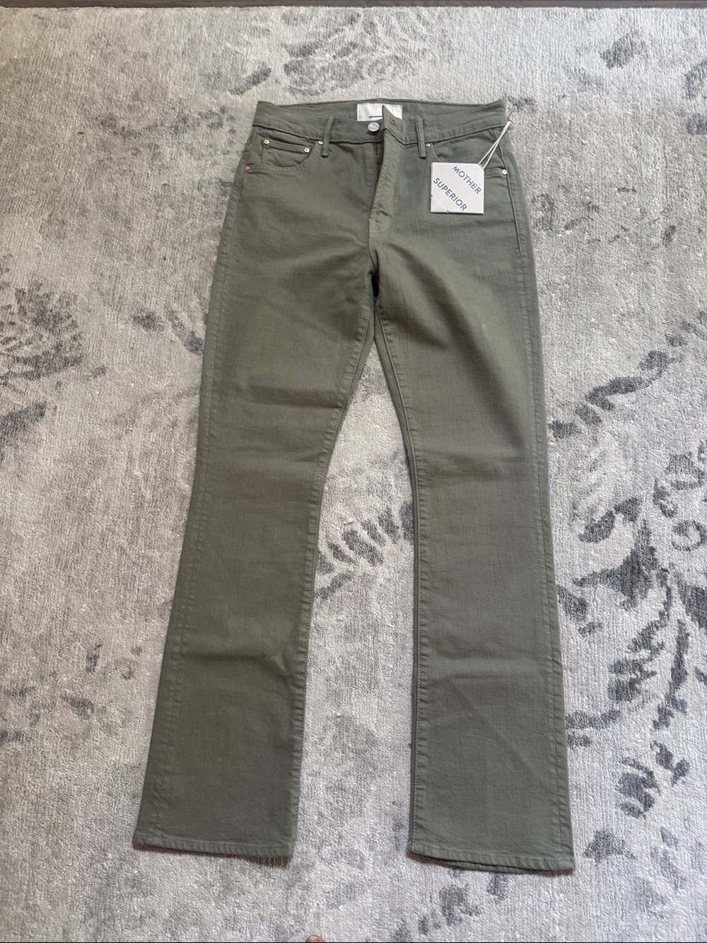 MOTHER Olive Green Straight-Leg Jeans
